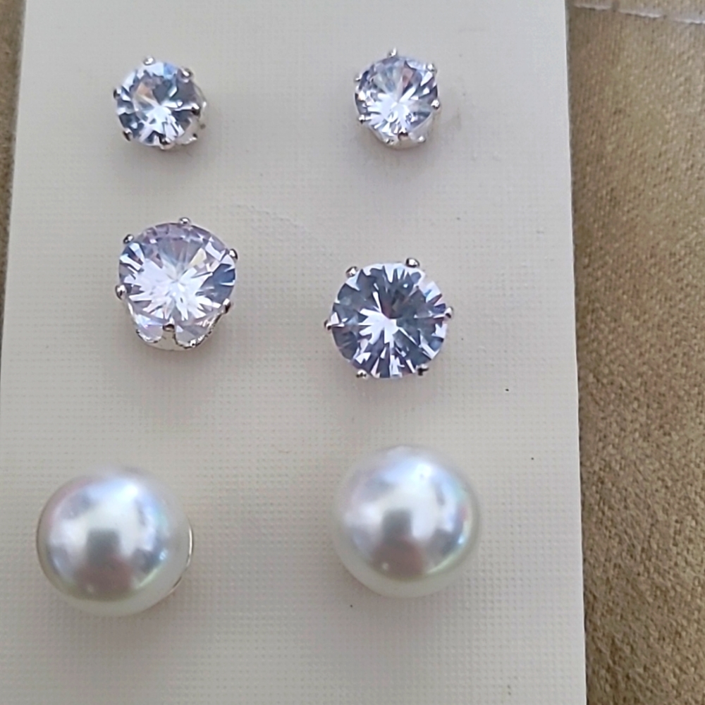 Faux Pearl and Diamond Earrings